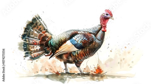 Watercolor Turkey Illustration on White Background 8K photo