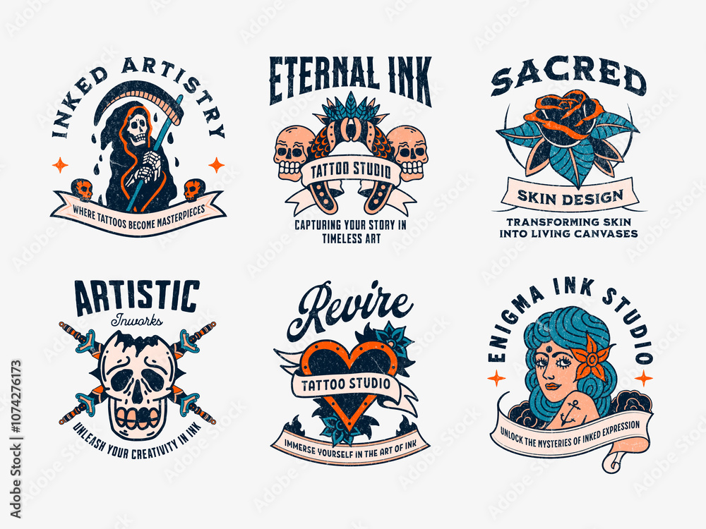 Fototapeta premium 6 Tattoo Studio Logo Collection