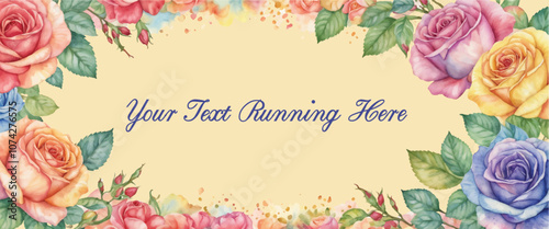 Rose flower and leaves frame border