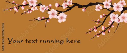 Sakura flower branch and leaves background