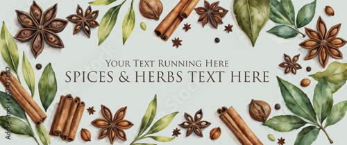 Spices and herbs frame border