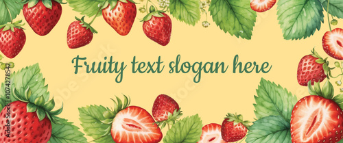 Strawberry with leaves frame border