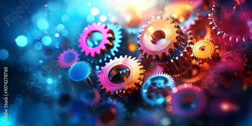 Closeup group colorful gears blue background are different Team Catalyst Abstract