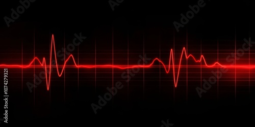 Digital illustration ECG Electrocardiogram line graph red Fear (Black) A wavy