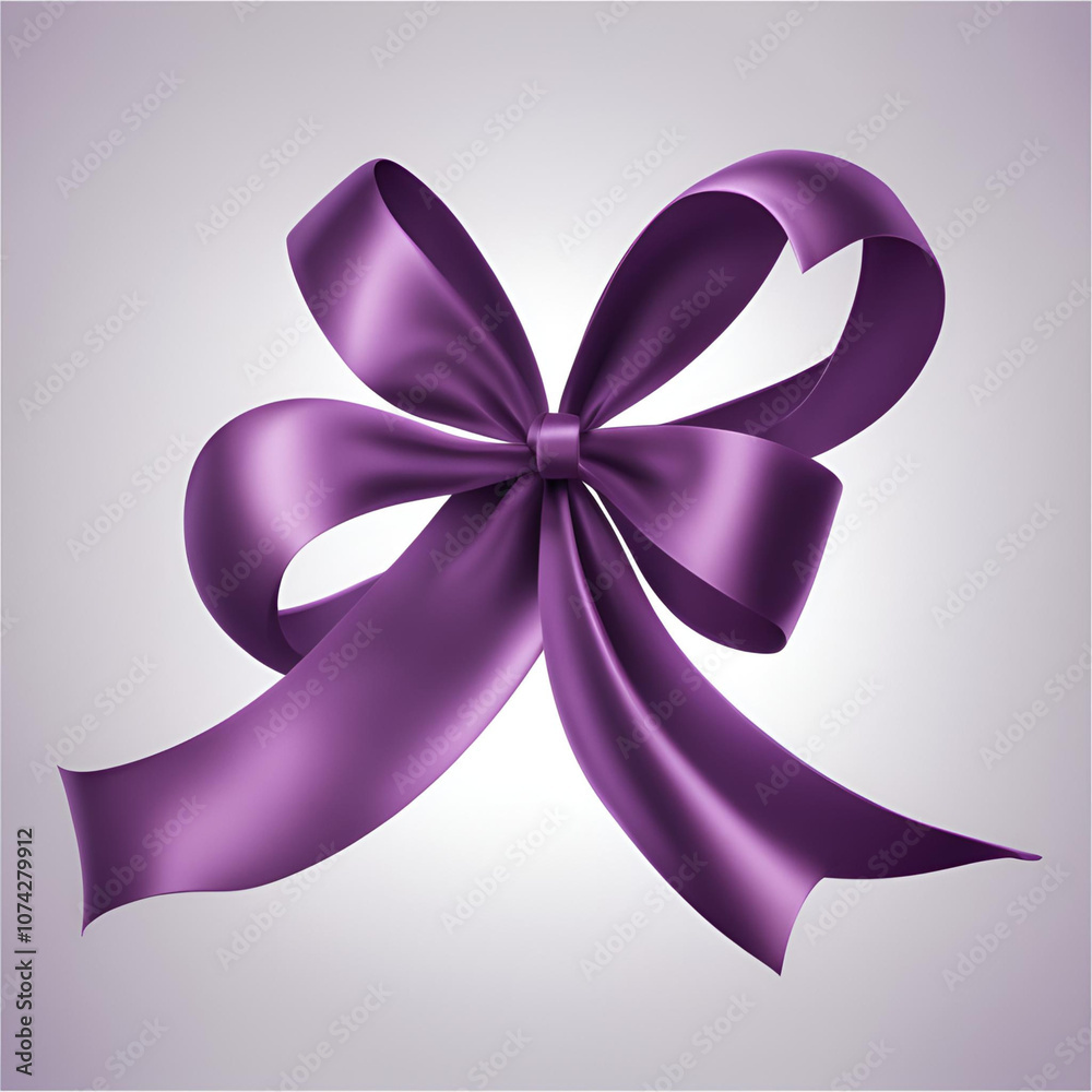 Elegant purple satin ribbon bow, perfectly tied, showcasing a luxurious and festive design for gift wrapping, decorations, or special occasions.