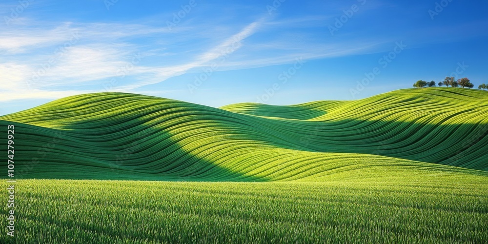 Landscape photograph vast green field clear blue sky Emerald Hills Landscape photograph vast green field clear blue sky Emerald Hills