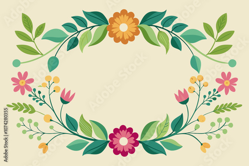 A vector drawing represents floral frame design vector art illustration