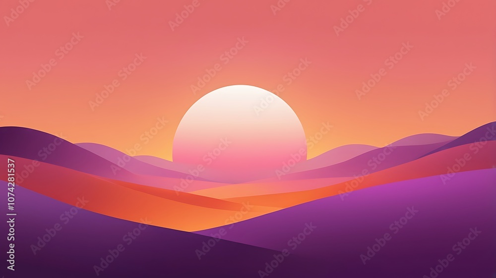 Abstract Sunset Landscape with Purple and Orange Hills Abstract Sunset Landscape with Purple and Orange Hills