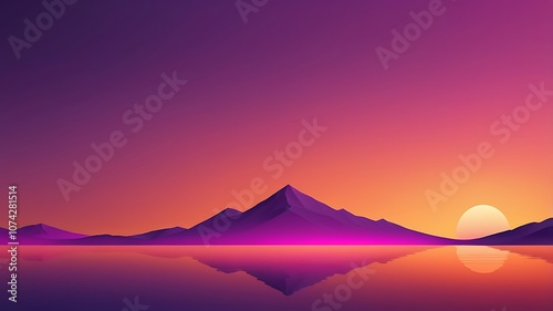 Sunset Over Mountains with a Reflection on Water