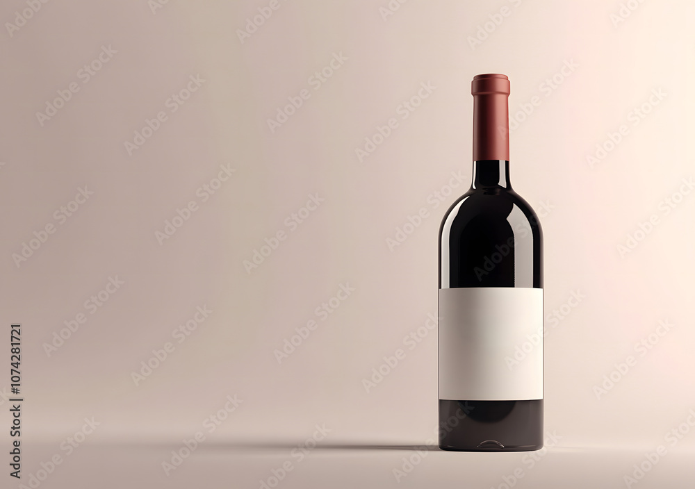 Elegant Wine Bottle with Blank Label on Neutral Background Elegant Wine Bottle with Blank Label on Neutral Background