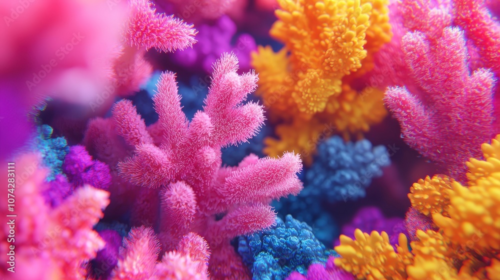Fototapeta premium Vibrant Colorful 3D Coral Reef Underwater World Background