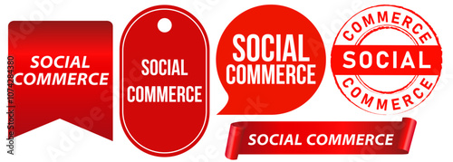 Social commerce commercial shop promotion public market advertisement retail media offer service stamp red badge sticker label emblem design icon set collection