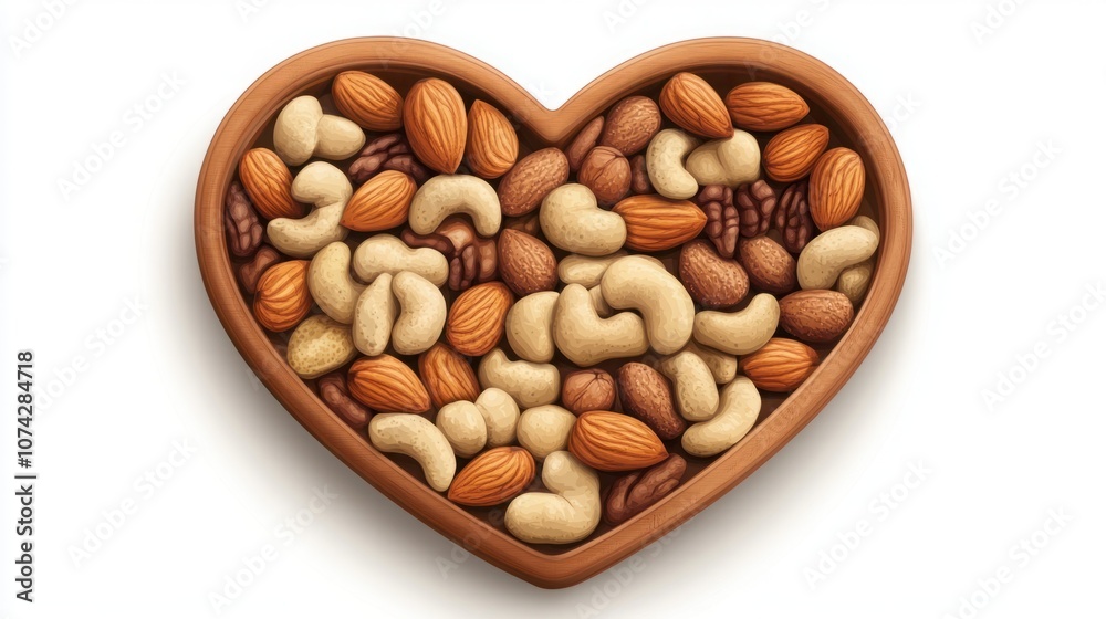 Heart-Shaped Bowl Filled with Nuts and Grains, Featuring a Variety of Natural Ingredients for Healthy Snacking and Culinary Inspiration Heart-Shaped Bowl Filled with Nuts and Grains, Featuring a Variety of Natural Ingredients for Healthy Snacking and Culinary Inspiration