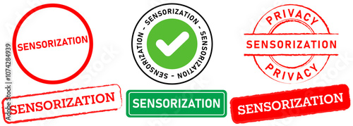 Sensorization system censor privacy technology apps application future data private stamp colorful badge sticker label emblem symbol logo design icon set collection