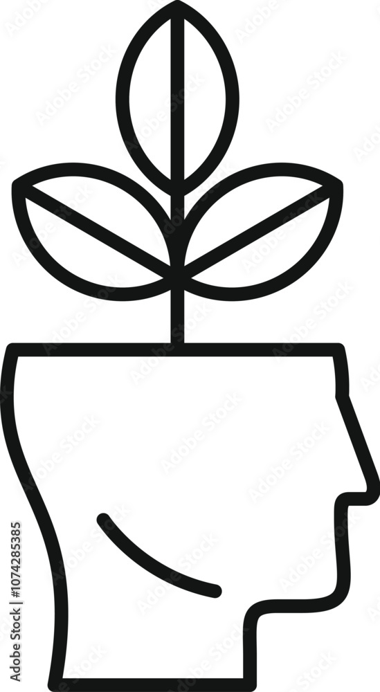 Minimalist line art of a plant growing inside a human head, representing personal growth, creativity, and the birth of new ideas Minimalist line art of a plant growing inside a human head, representing personal growth, creativity, and the birth of new ideas