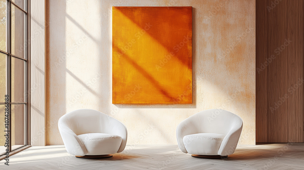 custom made wallpaper toronto digitalScandinavian Loft Living Room with Orange Mock-Up Frame