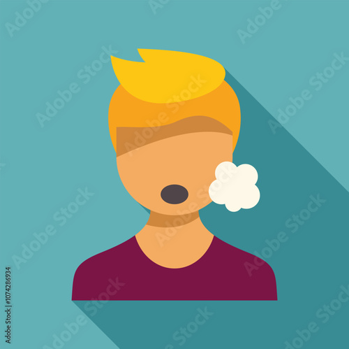 Illustration of a young man smoking and exhaling smoke, representing the concept of smoking and bad habits