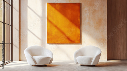 Wallpaper Mural Scandinavian Loft Living Room with Orange Mock-Up Frame Torontodigital.ca