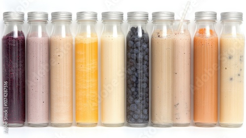 Colorful Smoothie Bottles with Fresh Fruit and Berries