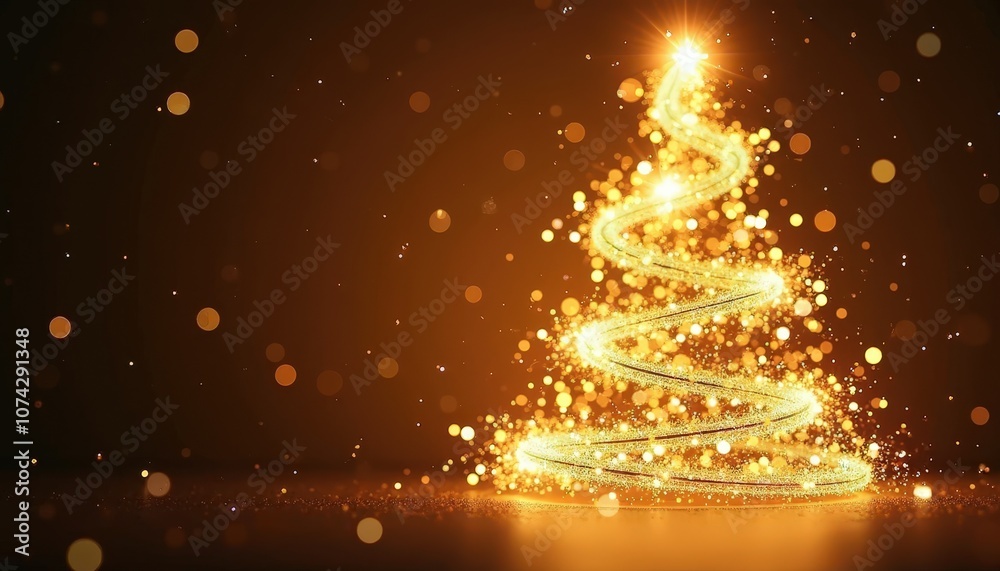 Abstract Christmas tree lights with vibrant golden sparkles glowing against a dark background. Abstract Christmas tree lights with vibrant golden sparkles glowing against a dark background.
