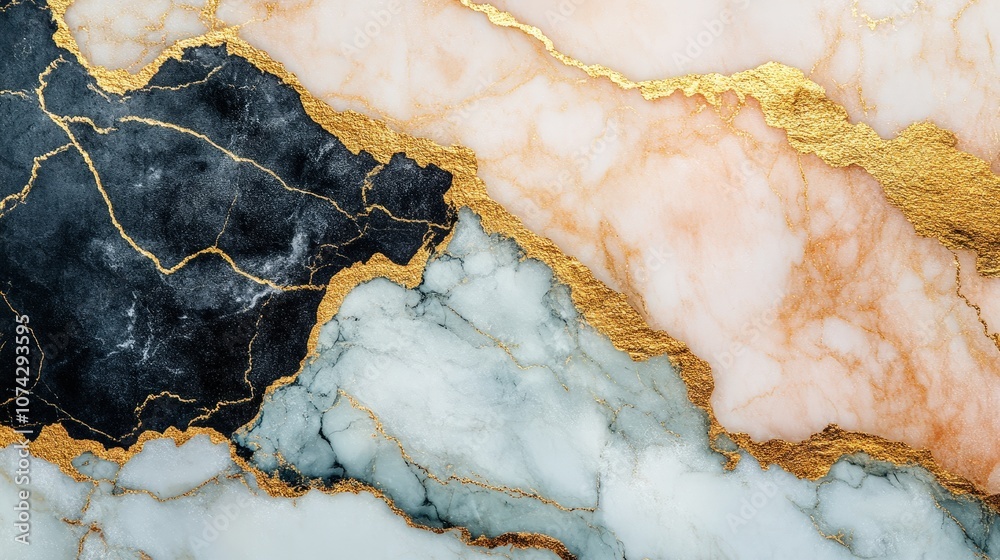 Fototapeta premium Elegant Marble Texture with Gold Veins, Featuring Rich Black, White, and Pink Tones Ideal for Backgrounds, Interiors, and Artistic Projects