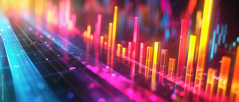 Abstract Neon Data Visualization, Glowing Bars Abstract Neon Data Visualization, Glowing Bars