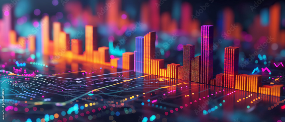 Neon Cityscape with Digital Data Visualization Neon Cityscape with Digital Data Visualization
