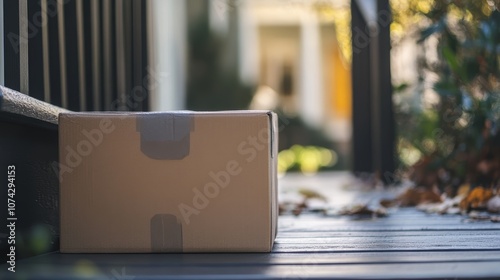 Delivery Box on Porch  Package  Home Delivery  Cardboard Box  Front Porch  Shipping  Packa photo