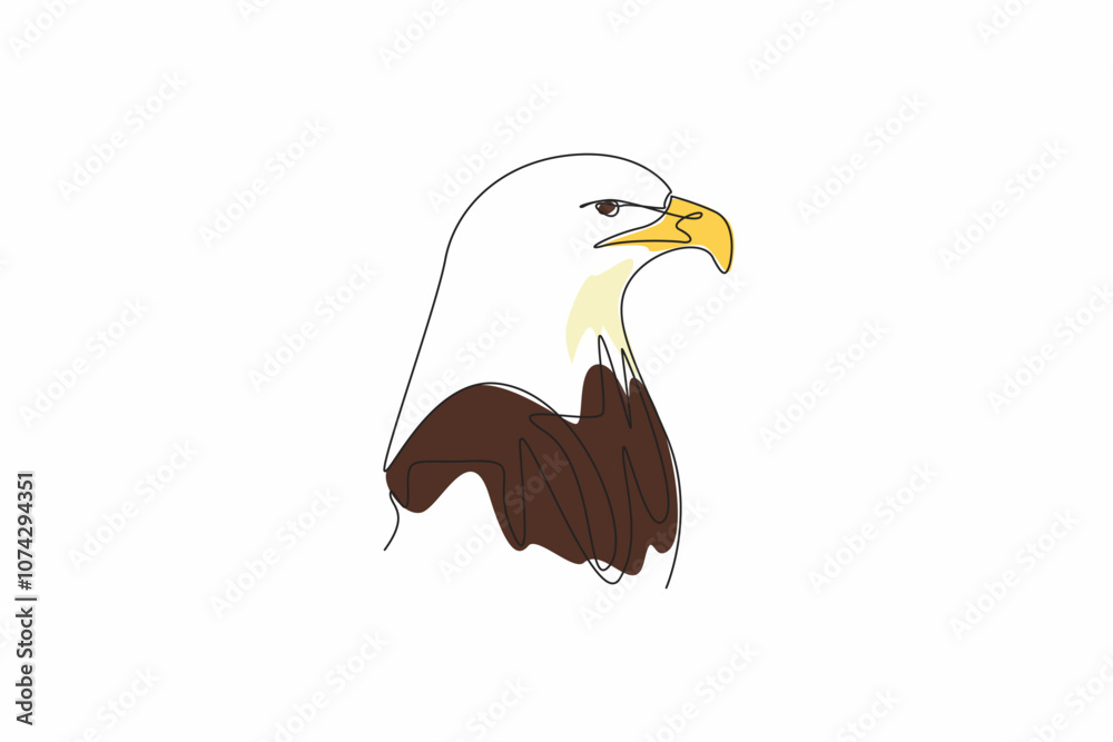 Obraz premium National Bird Day. Single continuous line drawing of impressive strong eagle head for company mascot and logo. Glared falcon staring ahead. Illustration graphic design vector