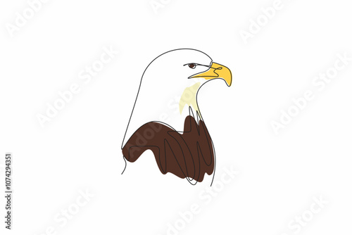 National Bird Day. Single continuous line drawing of impressive strong eagle head for company mascot and logo. Glared falcon staring ahead. Illustration graphic design vector