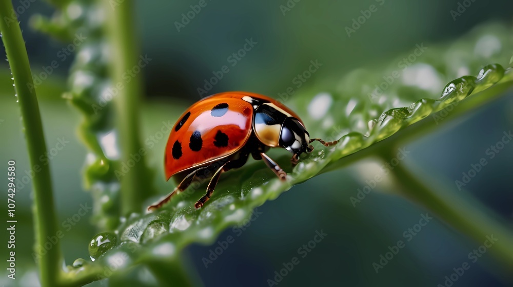 beautifull lady bug on leaves close up photo