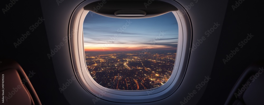 Fototapeta premium Stunning aerial view from an airplane window during sunset.