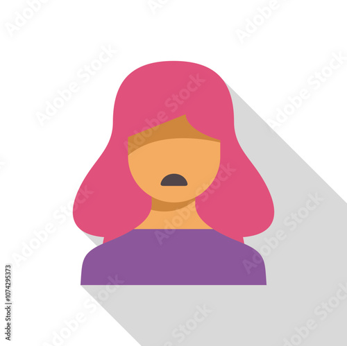 Young woman with pink hair expressing sadness and disappointment with pursed lips
