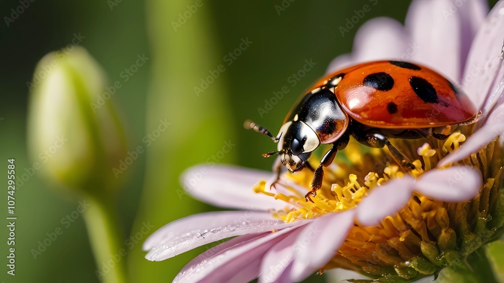 beautiful lady bug on blooming flower close up photo beautiful lady bug on blooming flower close up photo