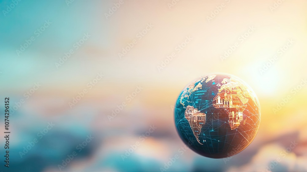 Earth globe against a bright sunrise background, symbolizing global awareness. Earth globe against a bright sunrise background, symbolizing global awareness.