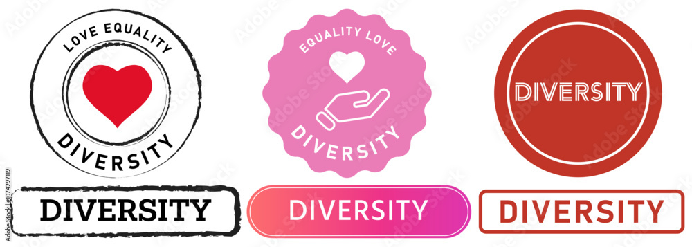 Obraz premium Diversity unity equality tolerance people ethnic cultural multi stamp colorful badge seal emblem sticker emblem design icon set collection