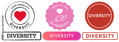 Diversity unity equality tolerance people ethnic cultural multi stamp colorful badge seal emblem sticker emblem design icon set collection