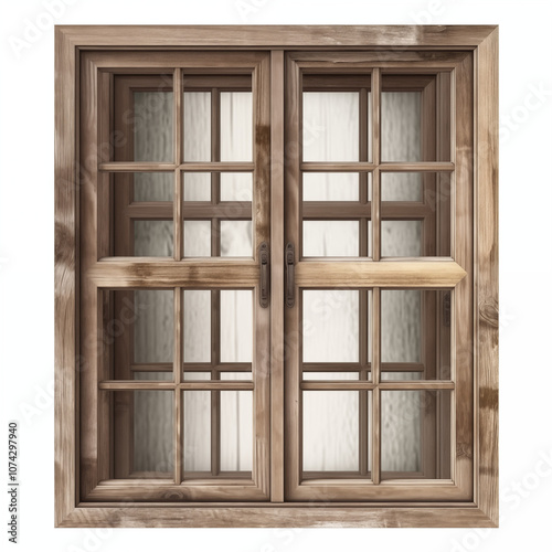 Classic rustic wooden window frame with realistic grain details