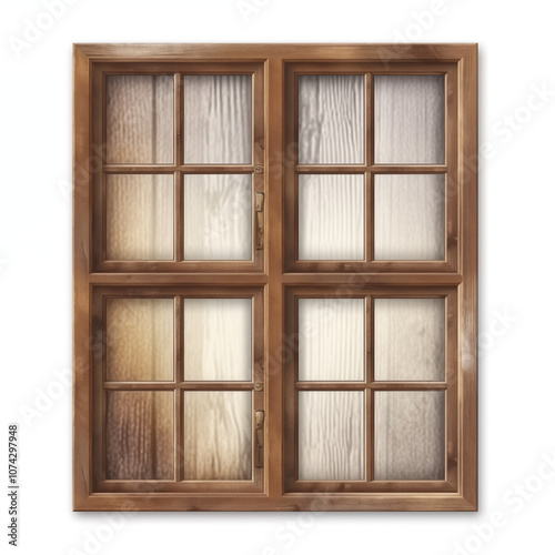 Classic rustic wooden window frame with realistic grain details