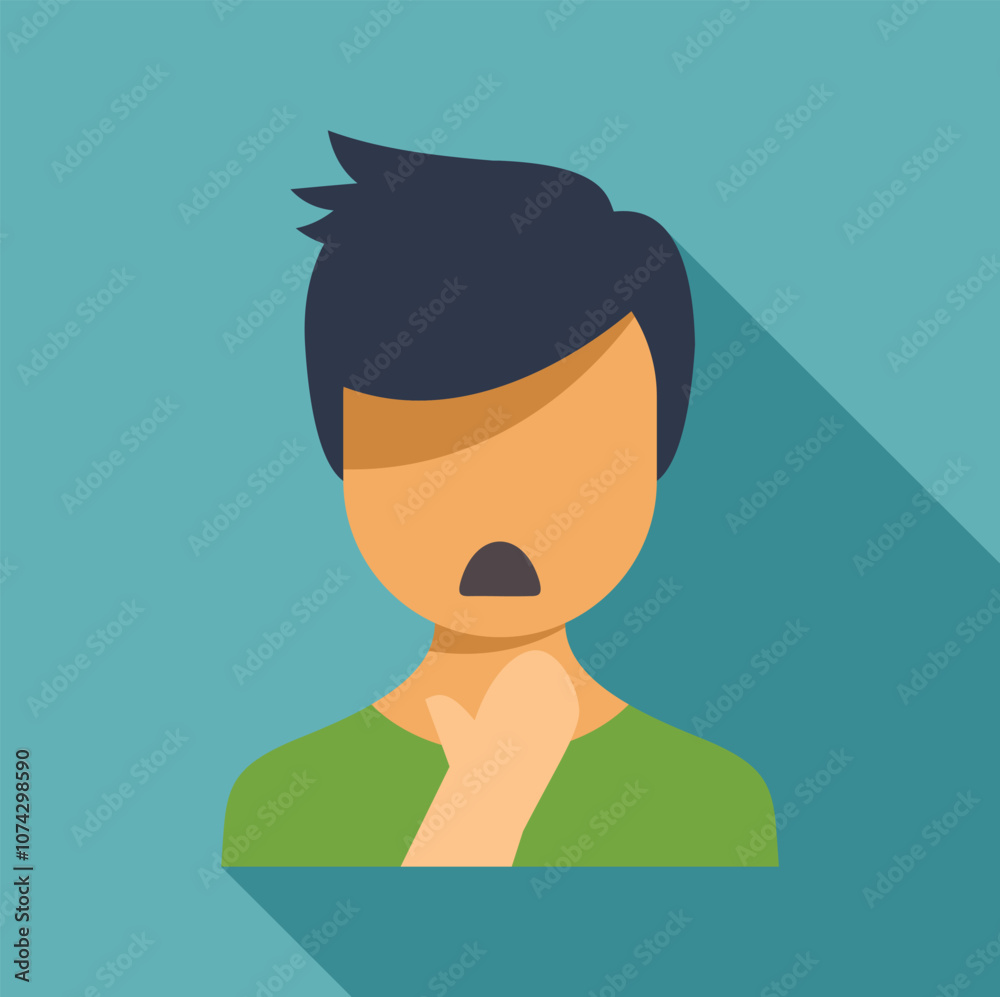 Person holding hand to neck, experiencing discomfort and sore throat Person holding hand to neck, experiencing discomfort and sore throat