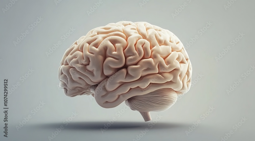 A glowing human brain against a soft gray background A glowing human brain against a soft gray background