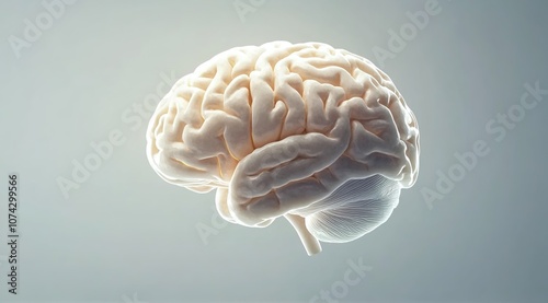 A glowing human brain against a soft gray background photo