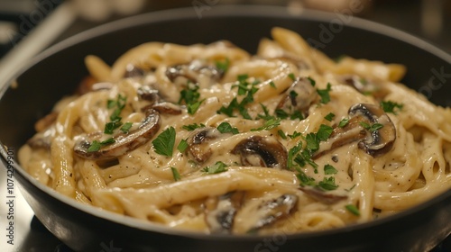 Meatless Italian Feast with Creamy Cashew Alfredo Pasta and Sauted Mushrooms