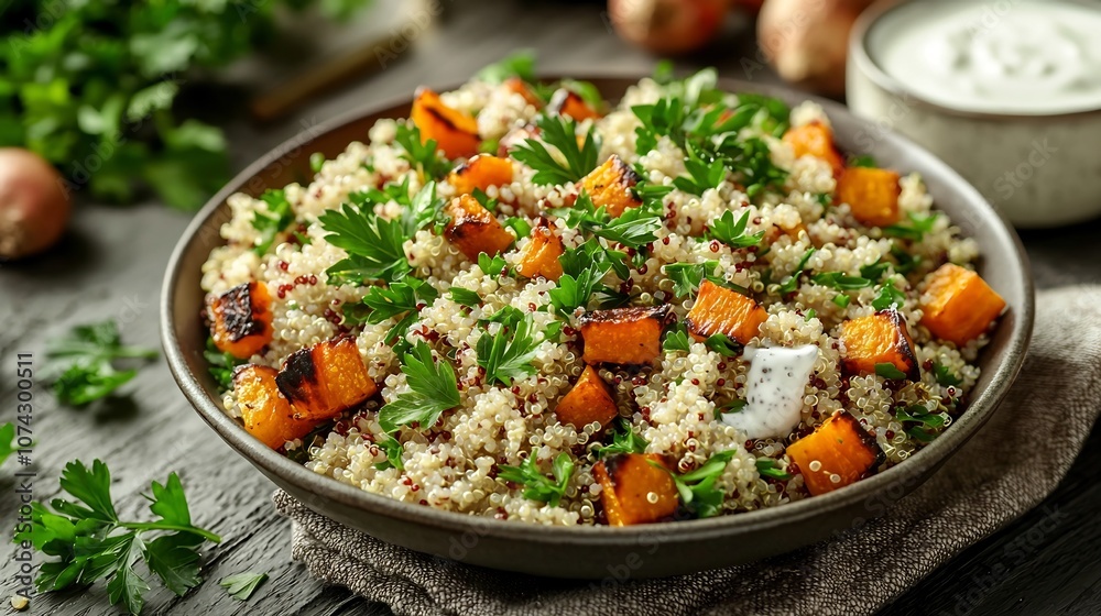 Wholesome Dairy-Free Quinoa Salad with Roasted Vegetables and Fragrant Parsley Wholesome Dairy-Free Quinoa Salad with Roasted Vegetables and Fragrant Parsley