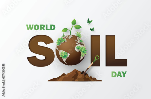  Soil typography with earth shape and sapling in fertile ground