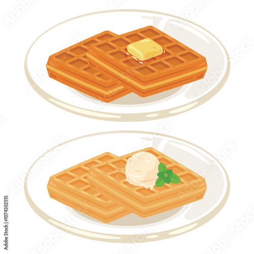 皿に盛られた四角いワッフルセット1
