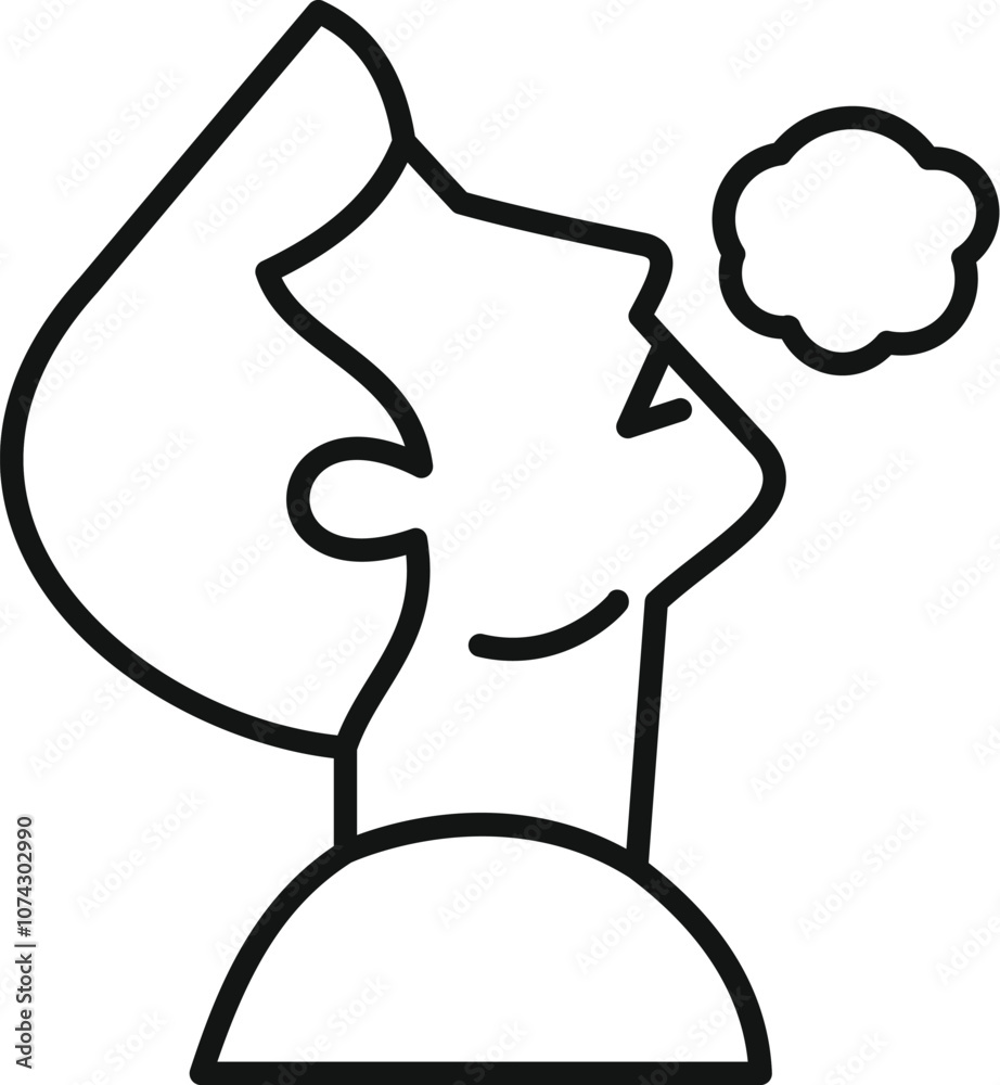 Young man is exhaling smoke, bad habits and addiction concept, simple black and white line icon design Young man is exhaling smoke, bad habits and addiction concept, simple black and white line icon design