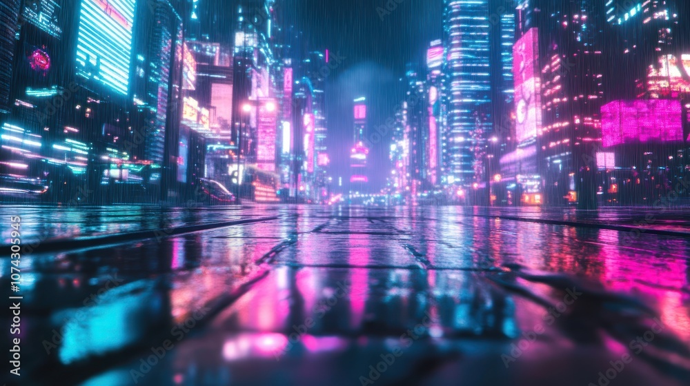 Obraz premium Neon Cityscape in the Rain