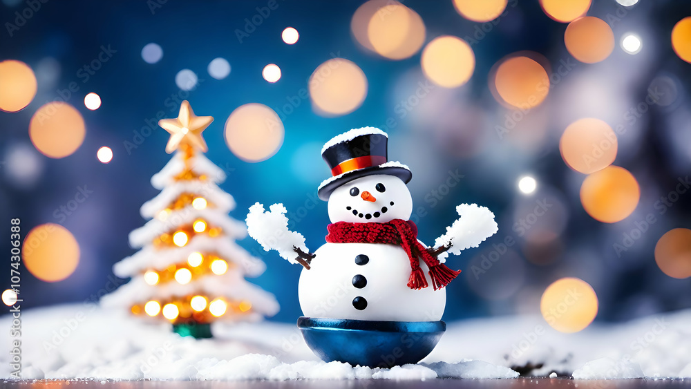 Fototapeta premium Christmas winter background with snow and blurred bokeh. Merry christmas and new year greeting card with copy-space.