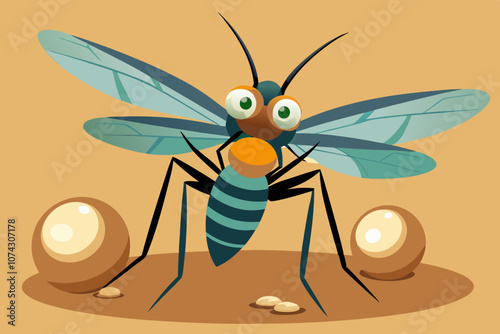 Mosquito laying vector art illustration